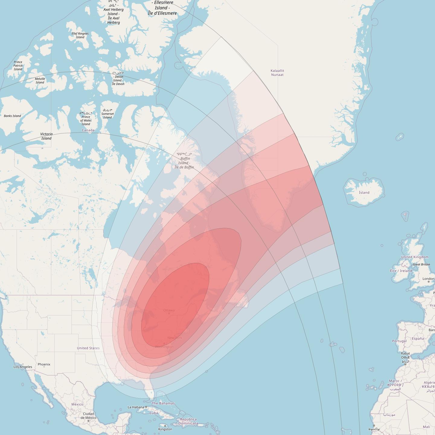 Skyterra 1 at 101° W downlink Ku-band TKU4 beam coverage map