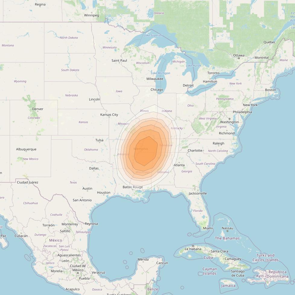 Directv 12 at 103° W downlink Ka-band A3B4 (Memphis) Spot beam coverage map