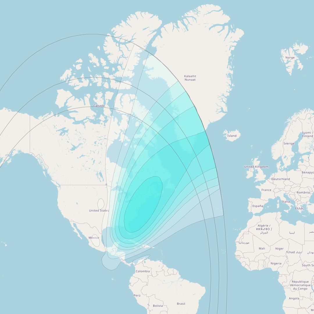 AMSC 1 at 107° W downlink L-band LE1 beam coverage map