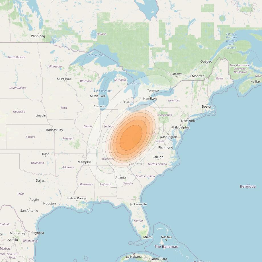 Echostar 17 at 107° W downlink Ka-band Spot U32DL beam coverage map