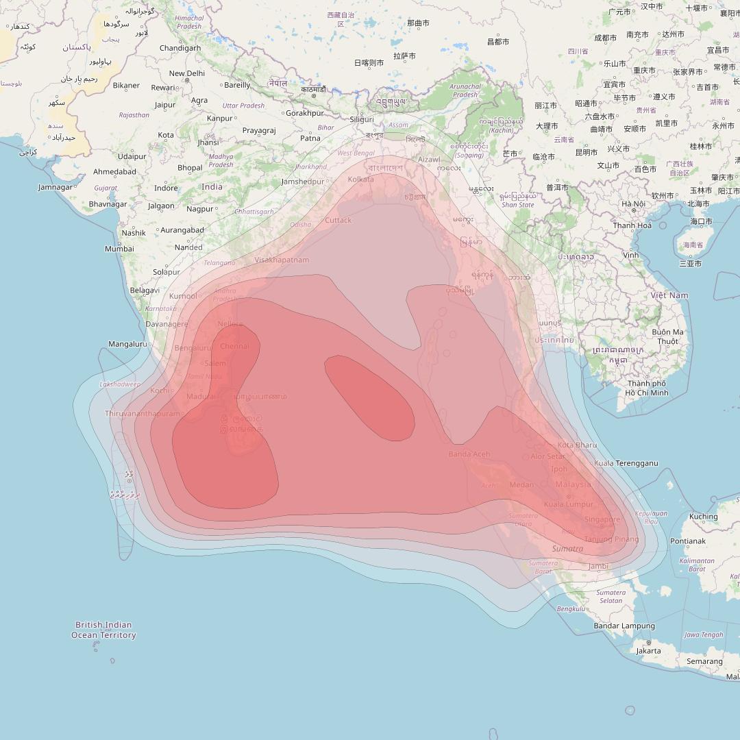 SES 9 at 108° E downlink Ku-band East Indian Ocean beam coverage map