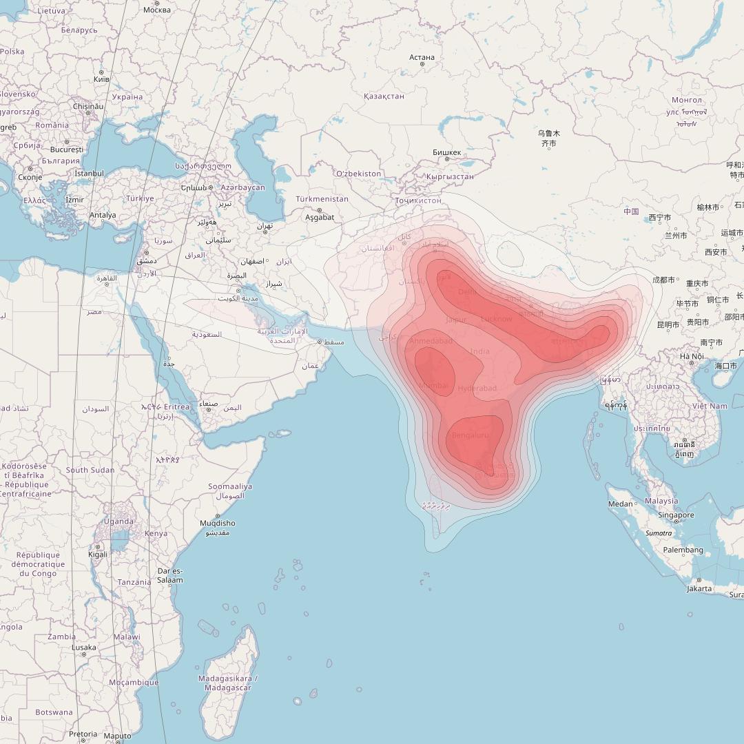 SES 9 at 108° E downlink Ku-band South Asia beam coverage map