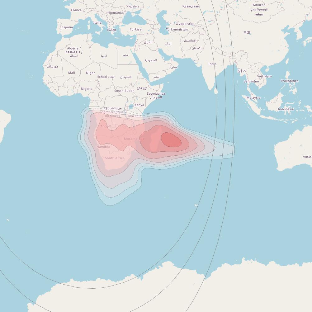 Eutelsat 10A at 10° E downlink Ku-band South Africa Beam coverage map