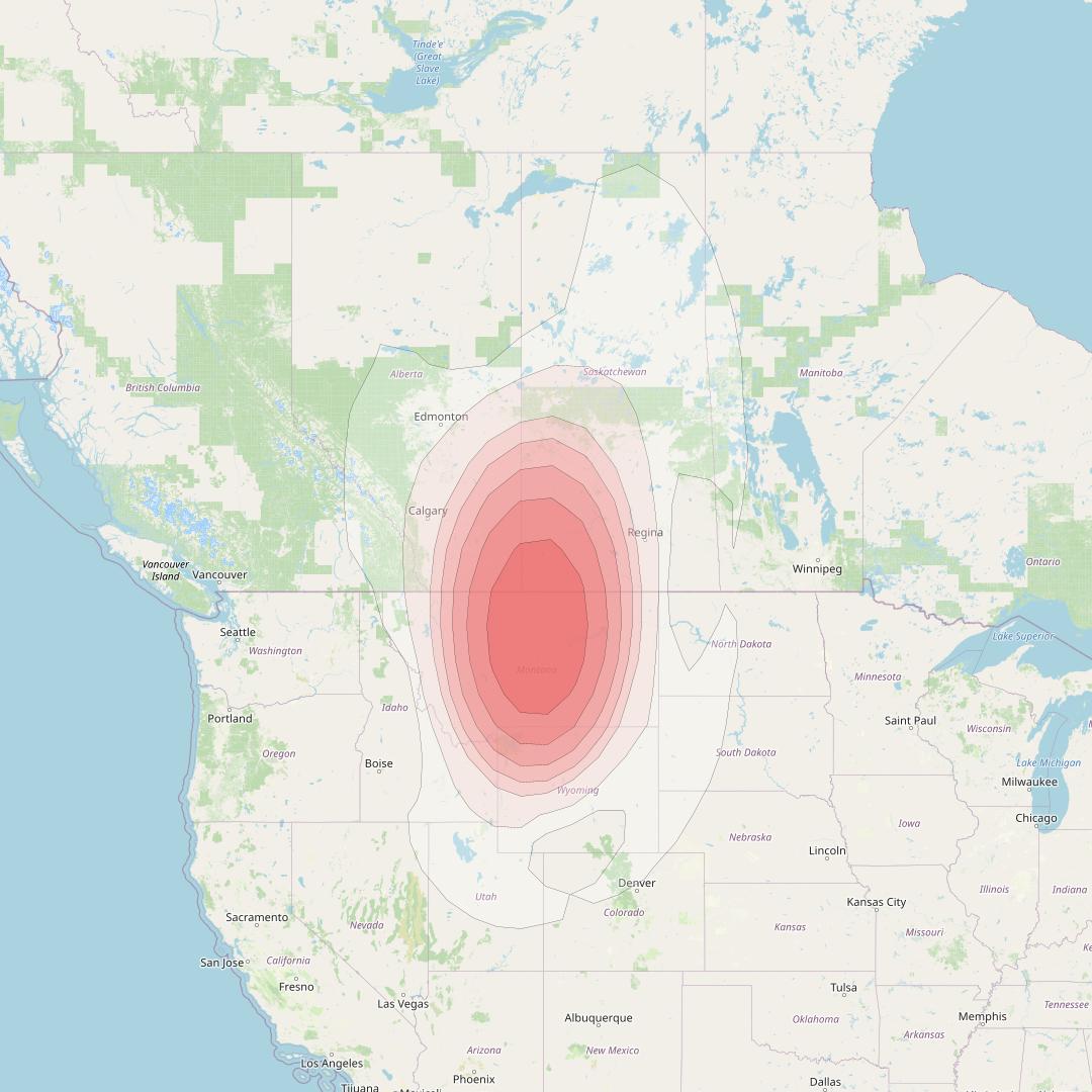 Echostar 10 at 110° W downlink Ku-band Spot CentralMontanaT36 Beam coverage map