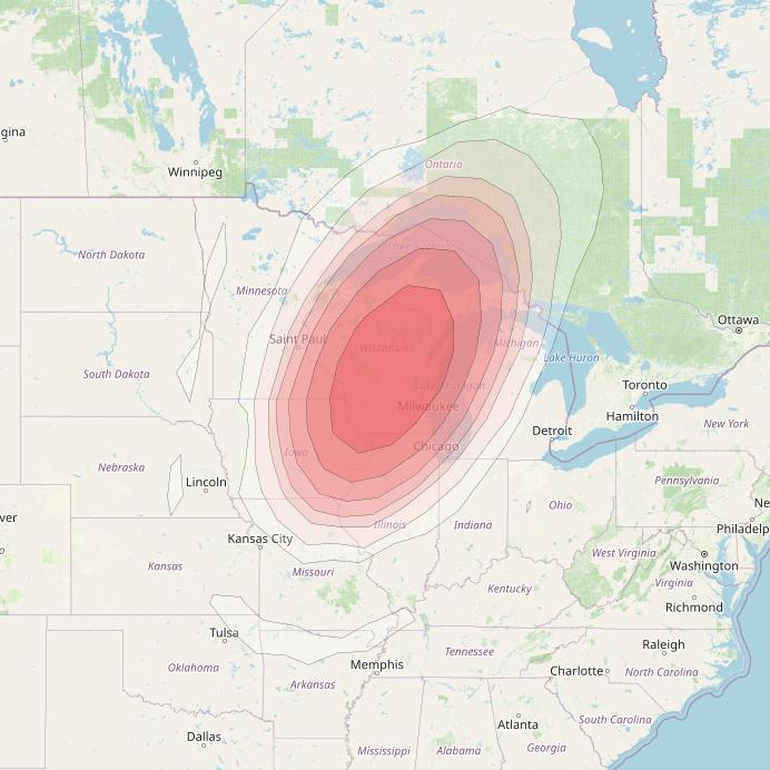 Echostar 10 at 110° W downlink Ku-band Spot CentralWisconsinT23 Beam coverage map