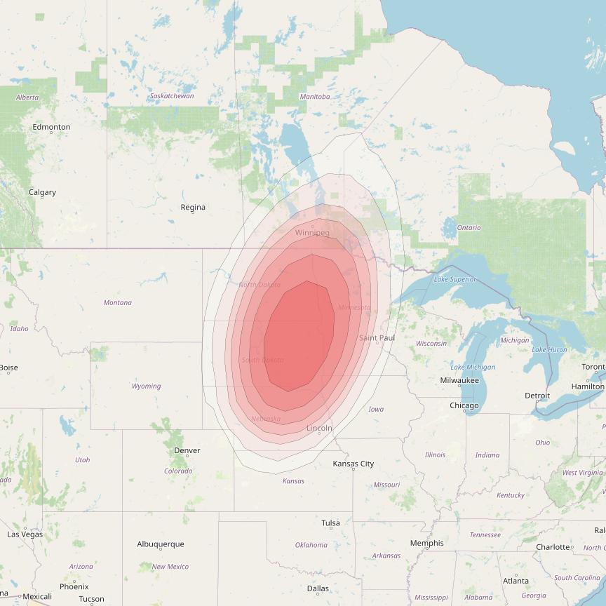 Echostar 10 at 110° W downlink Ku-band Spot EasternDakotasT32 Beam coverage map