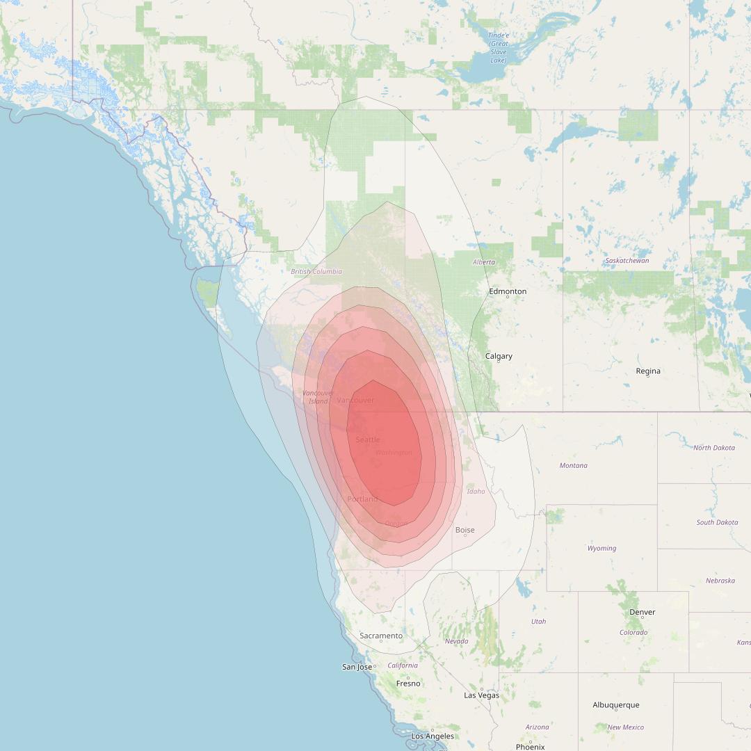 Echostar 10 at 110° W downlink Ku-band Spot NWWashingtonT45 Beam coverage map