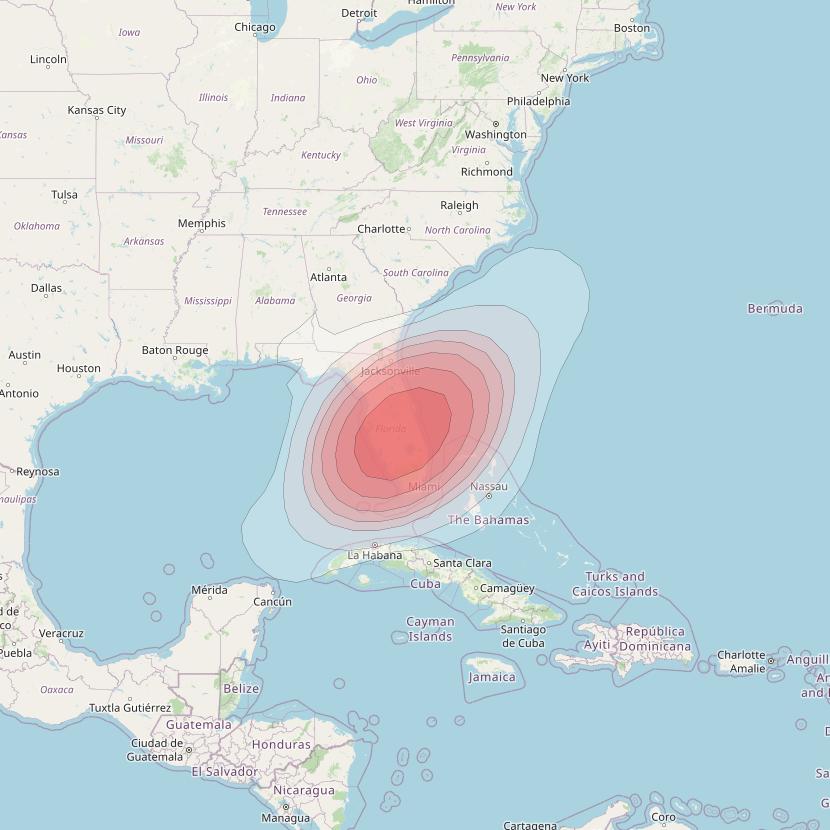 Echostar 10 at 110° W downlink Ku-band Spot SouthFloridaT01 Beam coverage map