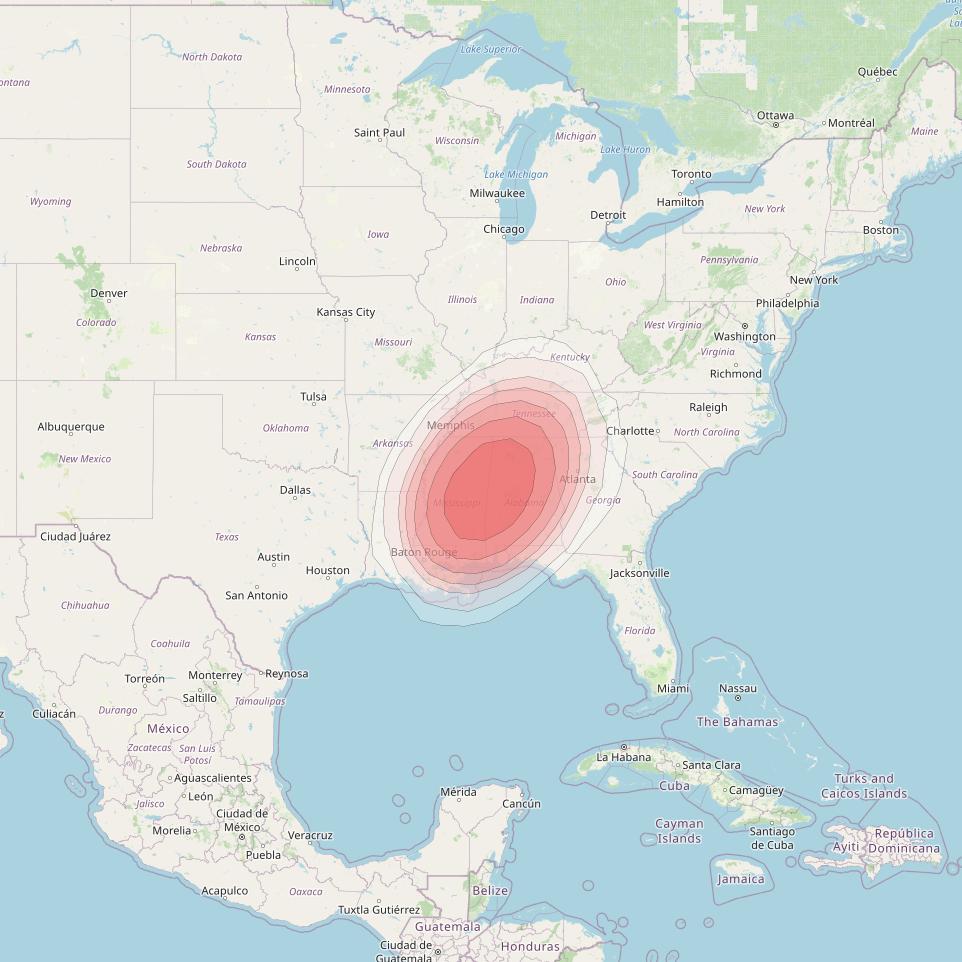 Echostar 10 at 110° W downlink Ku-band Spot WesternAlabamaT11 Beam coverage map