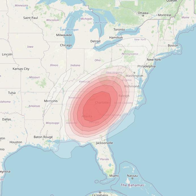 Echostar 10 at 110° W downlink Ku-band Spot WesternCarolinasT6 Beam coverage map