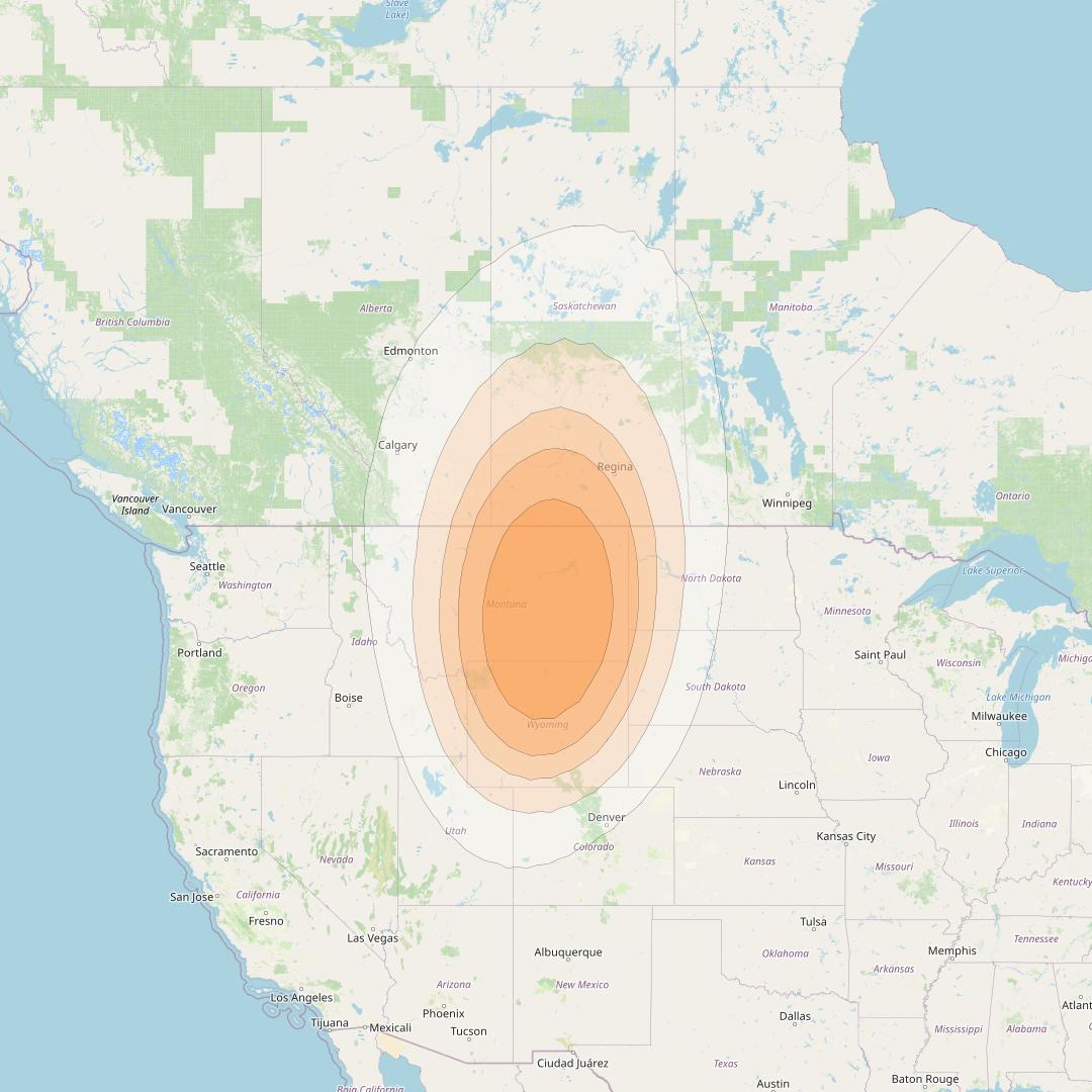 Anik F2 at 111° W downlink Ka-band Spot 14 beam coverage map