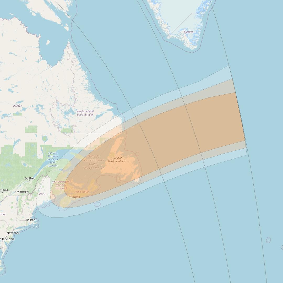 Anik F2 at 111° W downlink Ka-band Spot 20 beam coverage map