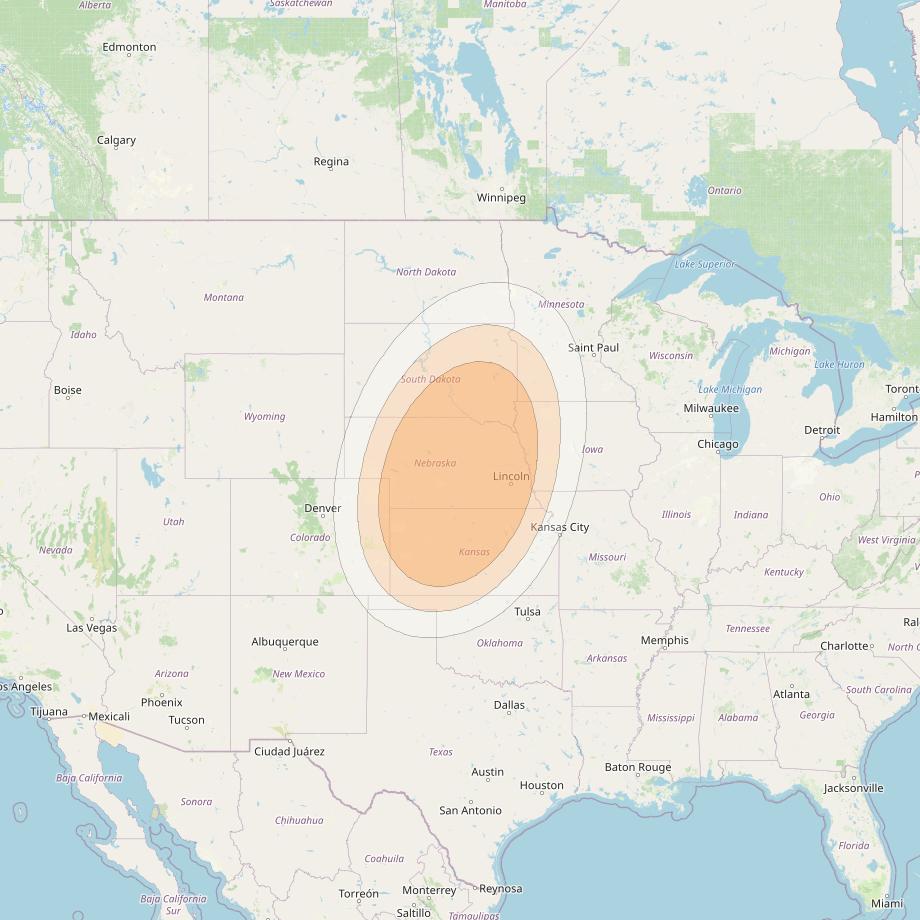 Anik F2 at 111° W downlink Ka-band Spot 25 beam coverage map