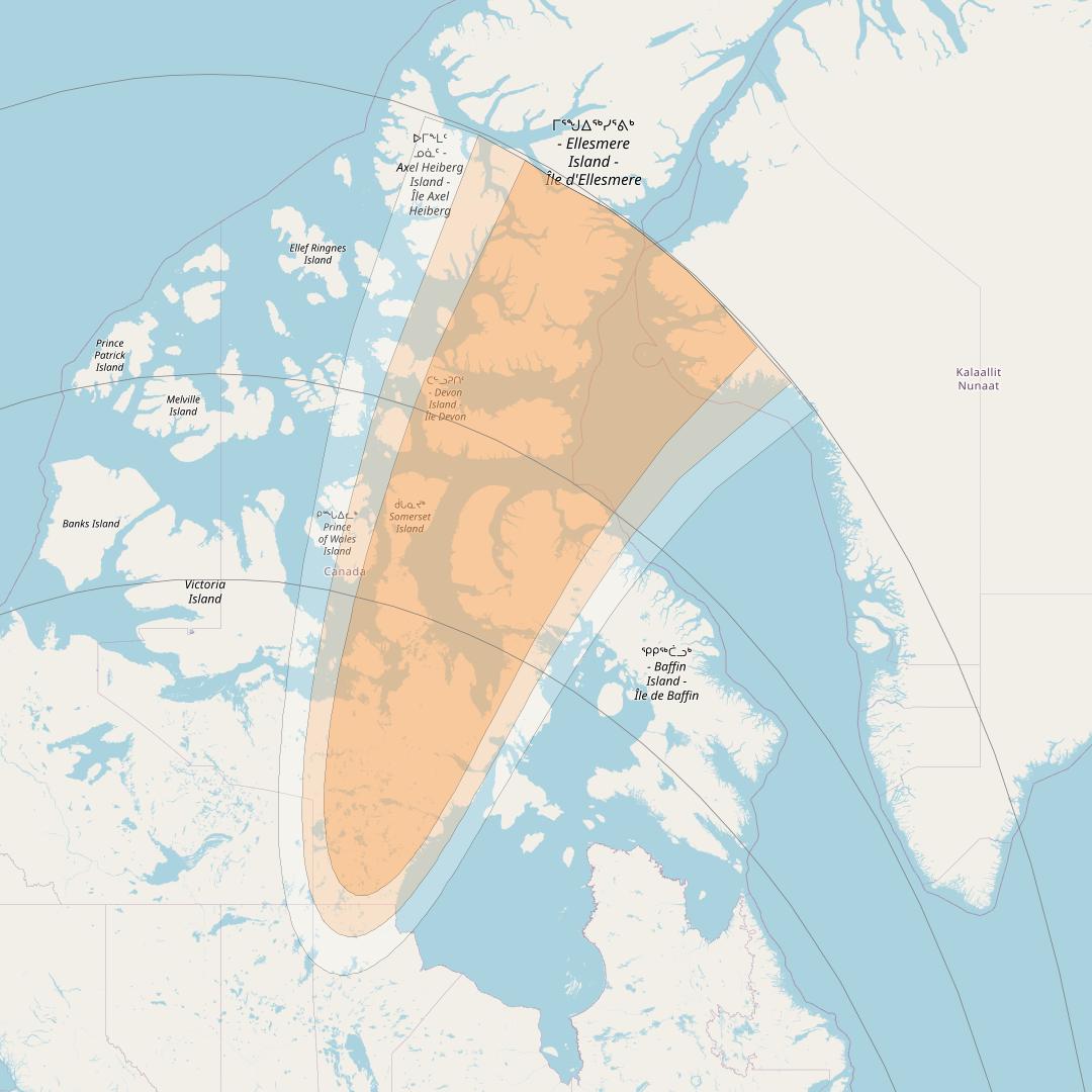 Anik F2 at 111° W downlink Ka-band Spot 3 beam coverage map