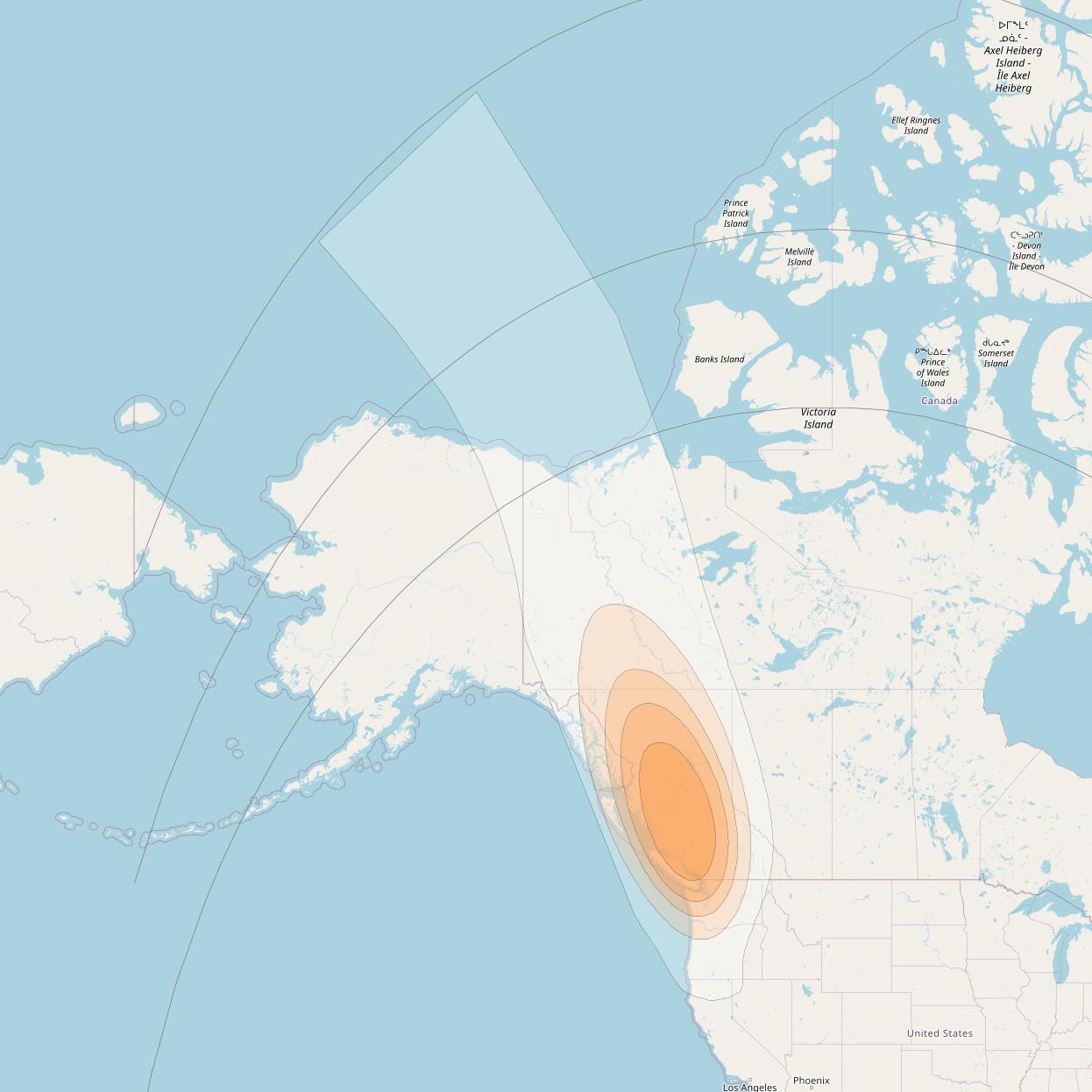 Anik F2 at 111° W downlink Ka-band Spot 5 beam coverage map