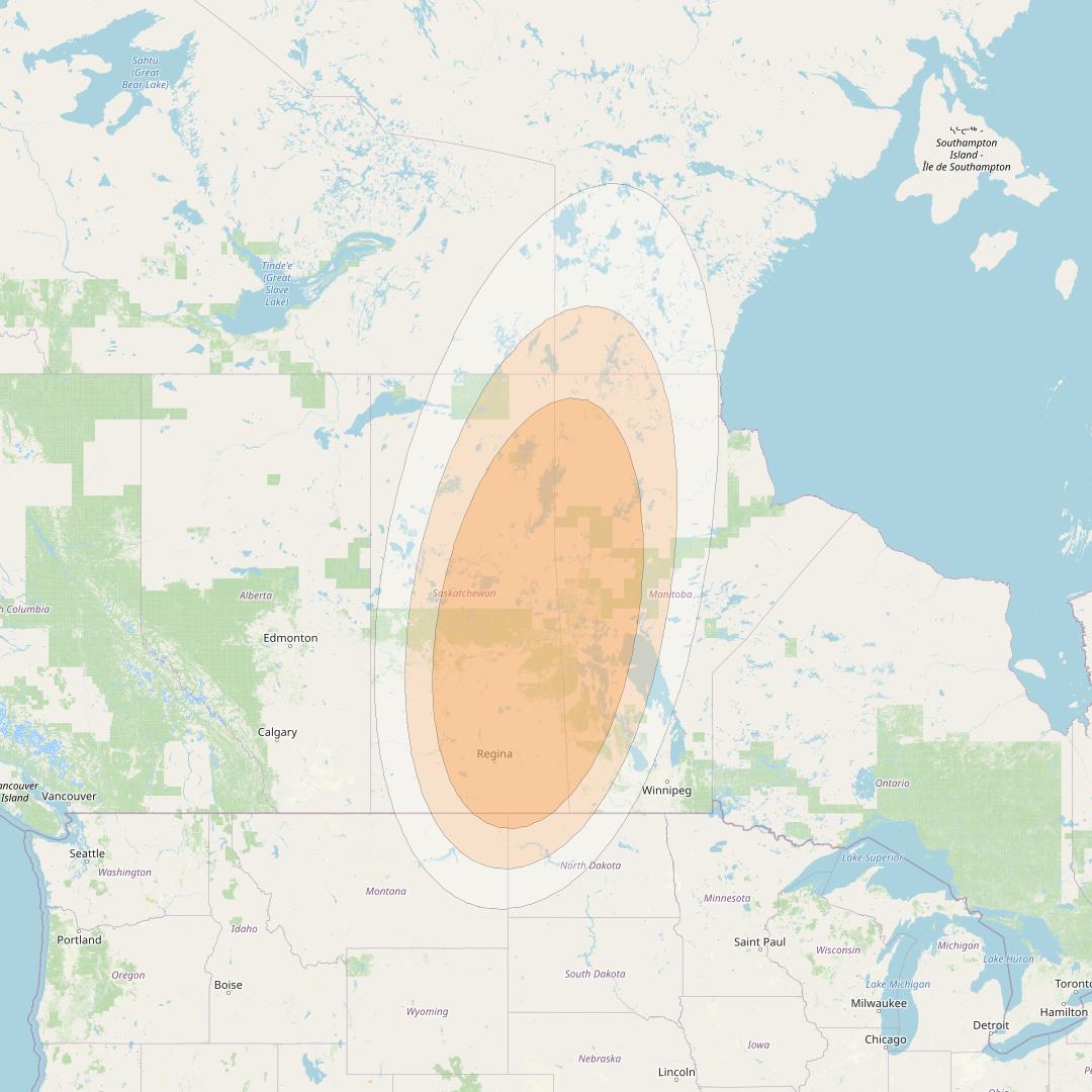 Anik F2 at 111° W downlink Ka-band Spot 8 beam coverage map