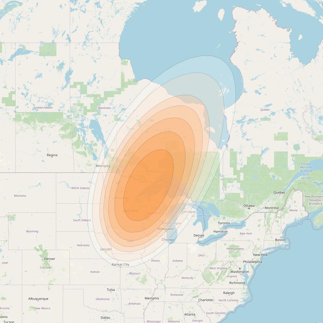 Wildblue 1 at 111° W downlink Ka-band Gateway Duluth (GW6) beam coverage map