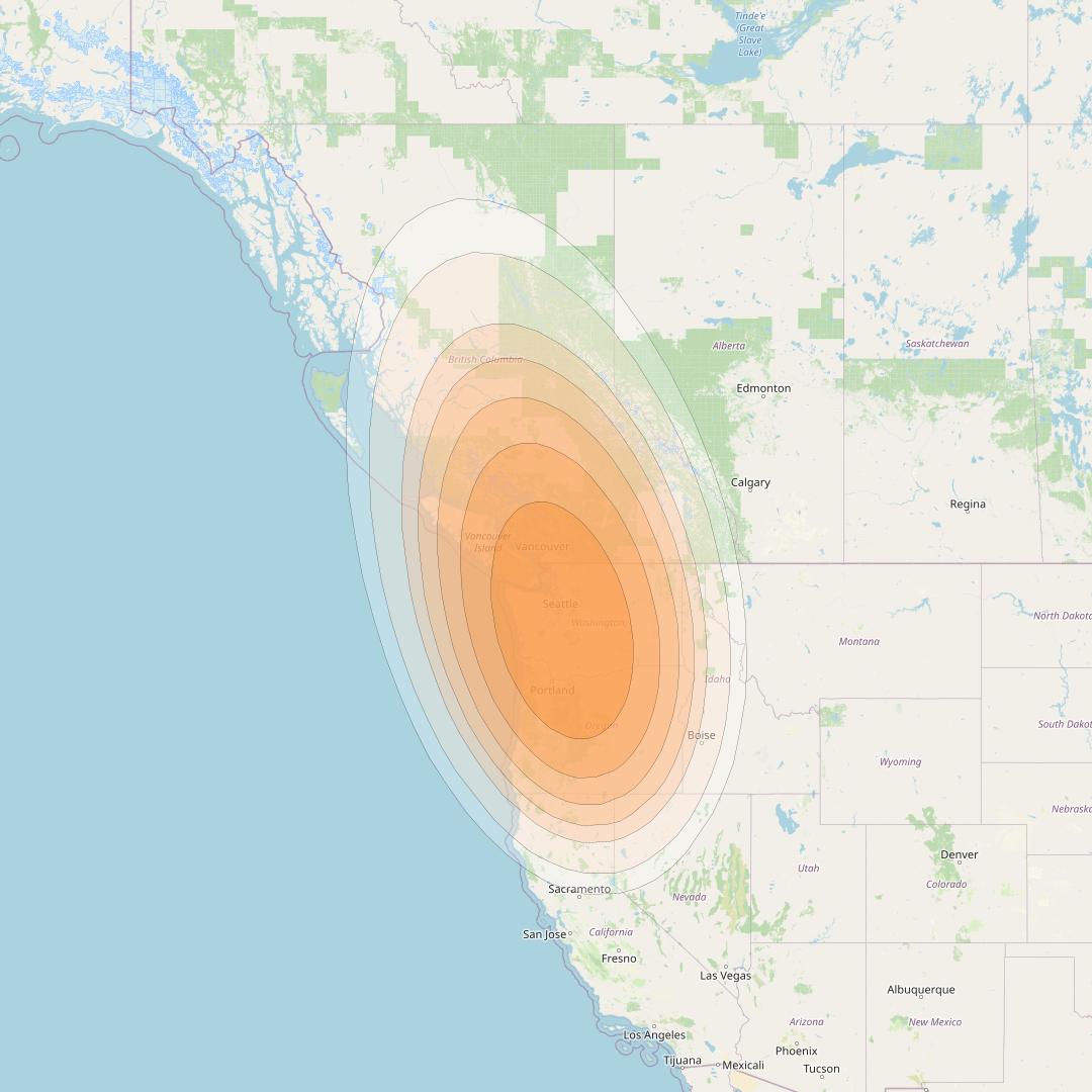 Wildblue 1 at 111° W downlink Ka-band Spot 101 (APA8GW1) beam coverage map