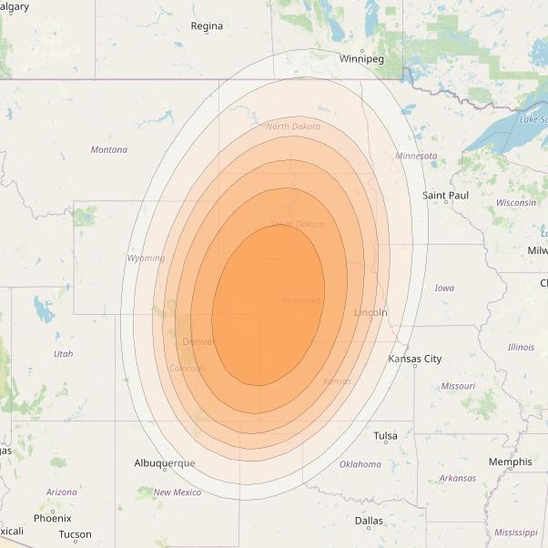 Wildblue 1 at 111° W downlink Ka-band Spot 112 (APA3GW27) beam coverage map