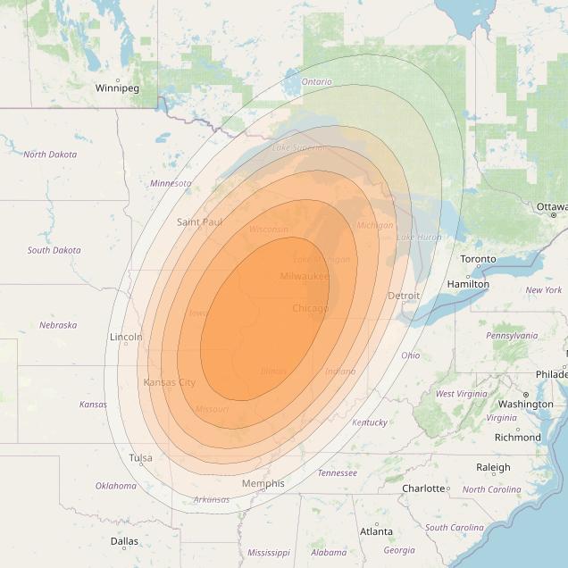 Wildblue 1 at 111° W downlink Ka-band Spot 114 (APA4GW35) beam coverage map