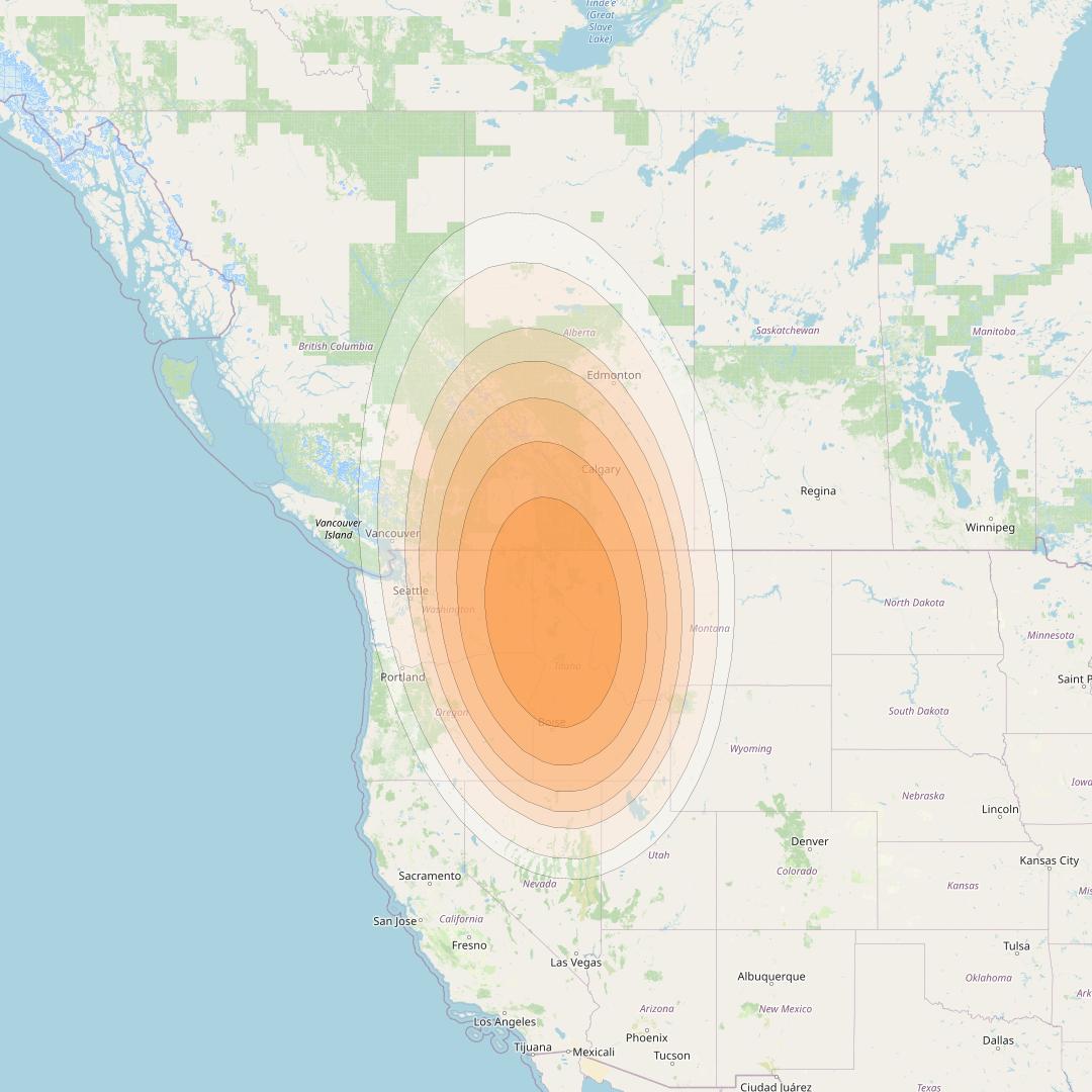 Wildblue 1 at 111° W downlink Ka-band Spot 102 (APA6GW1) beam coverage map