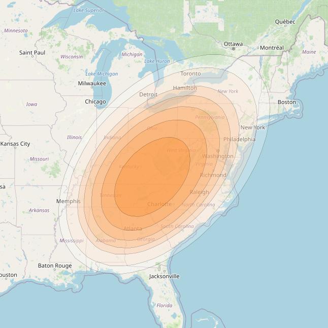 Wildblue 1 at 111° W downlink Ka-band Spot 125 (APA8GW16) beam coverage map