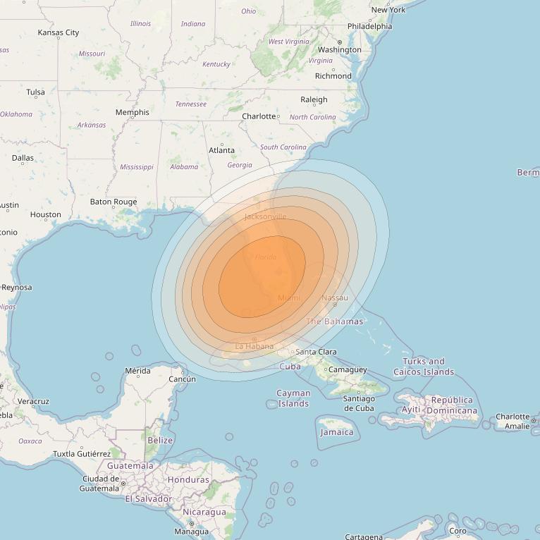 Wildblue 1 at 111° W downlink Ka-band Spot 136 (APA8GW27) beam coverage map