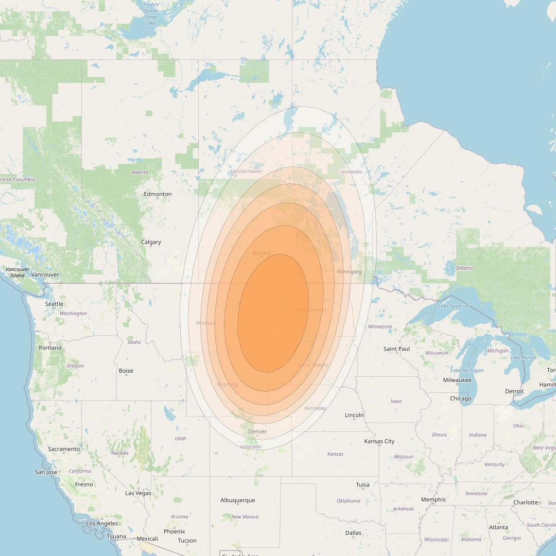 Wildblue 1 at 111° W downlink Ka-band Spot 104 (APA5GW1) beam coverage map