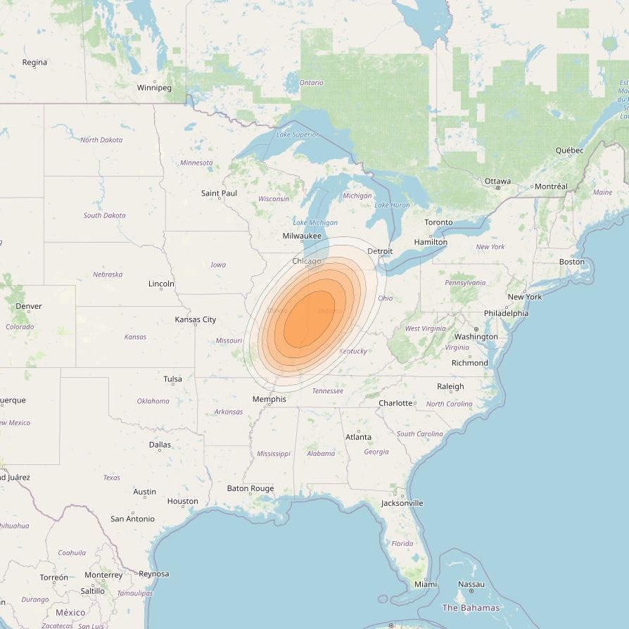 ViaSat 1 at 115° W downlink Ka-band Spot U18DR beam coverage map