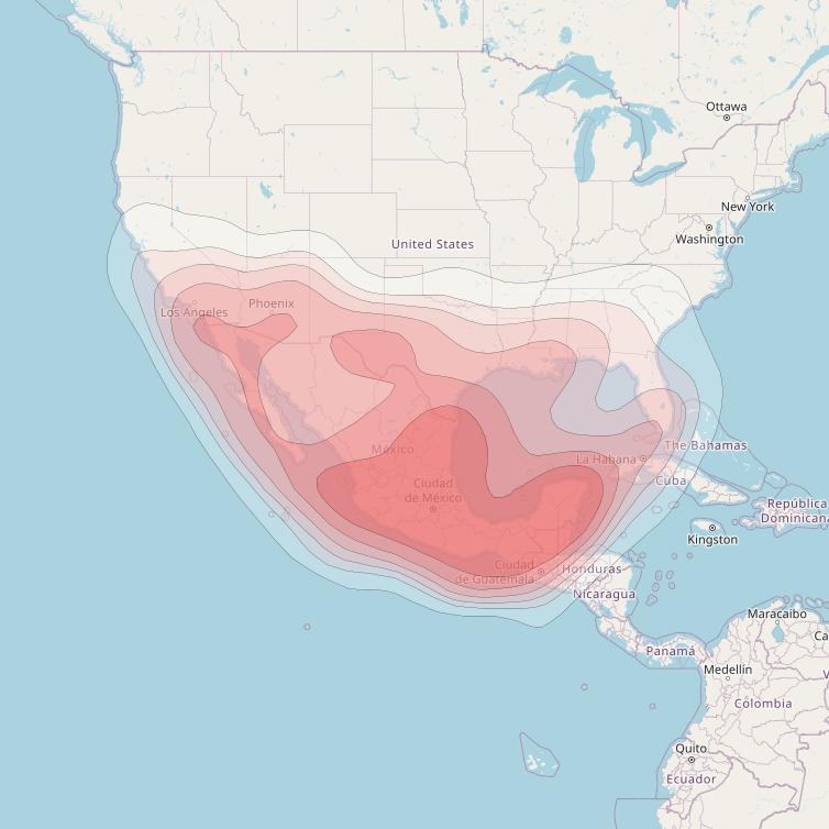 Eutelsat 117 West B at 117° W downlink Ku-band 1 beam coverage map