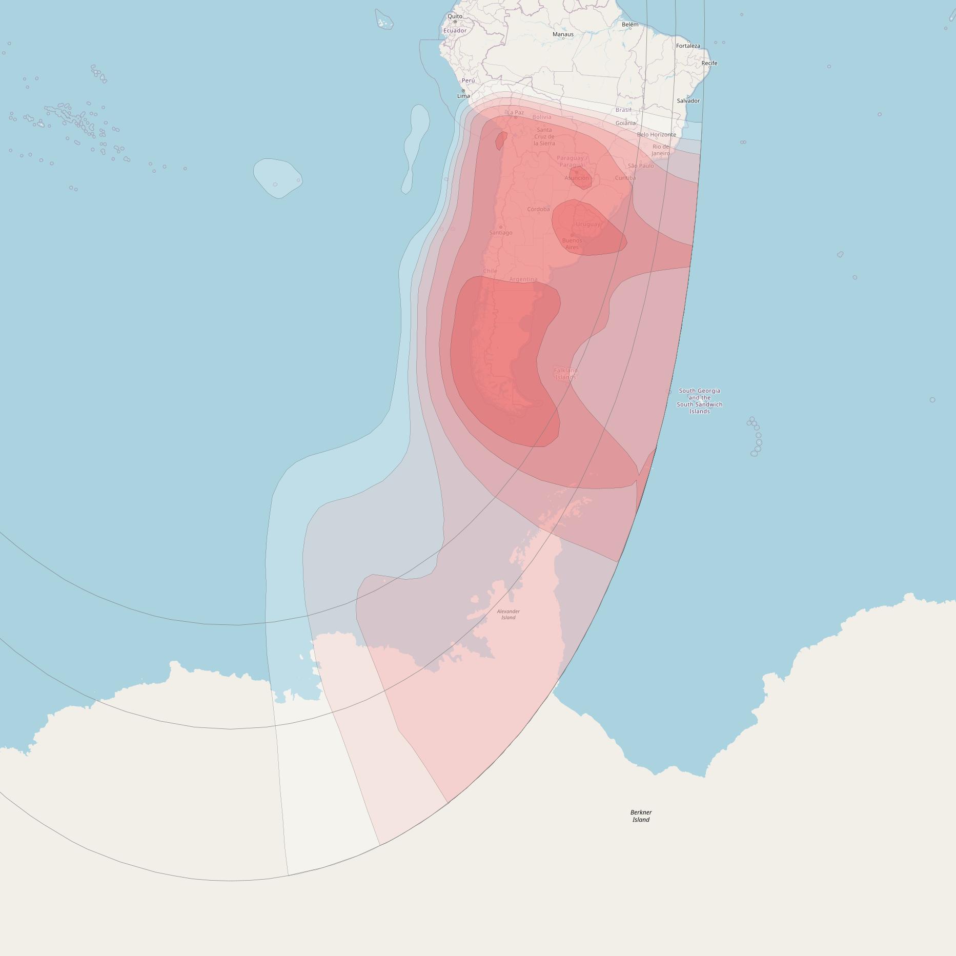 Eutelsat 117 West B at 117° W downlink Ku-band 6 beam coverage map