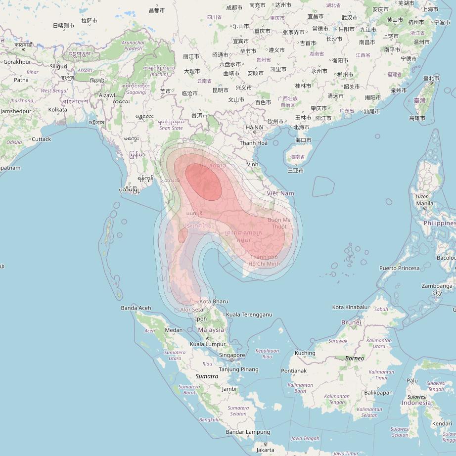 Thaicom 4 at 119° E downlink Ku-band Broadcast 2 beam coverage map