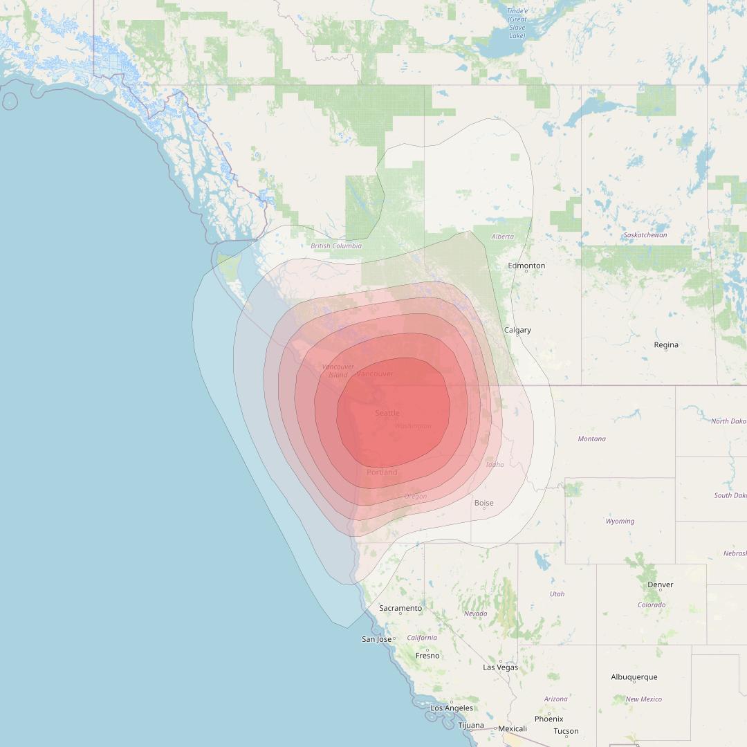 Echostar 14 at 119° W downlink Ku-band Spot A01 (Seattle) beam coverage map