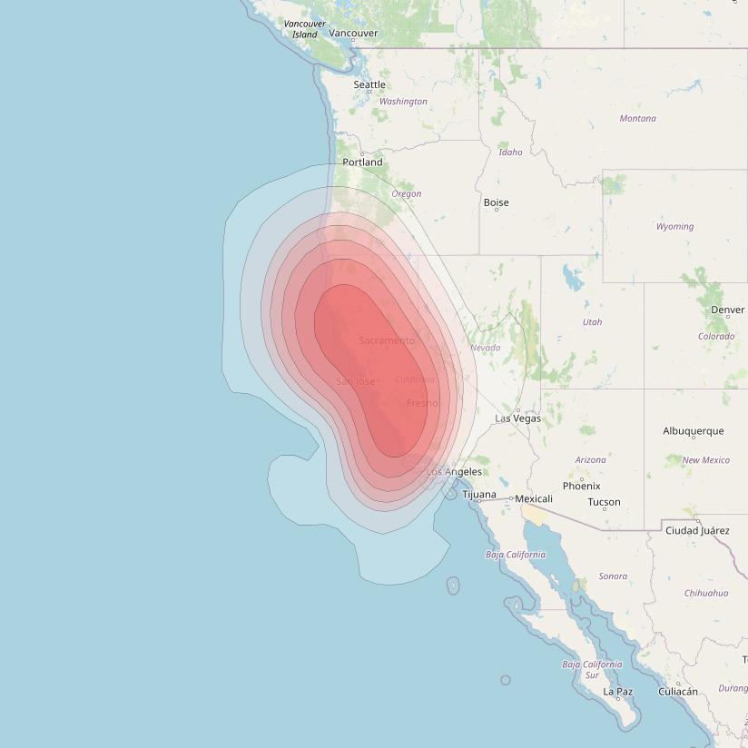 Echostar 14 at 119° W downlink Ku-band Spot A02 (SF) beam coverage map