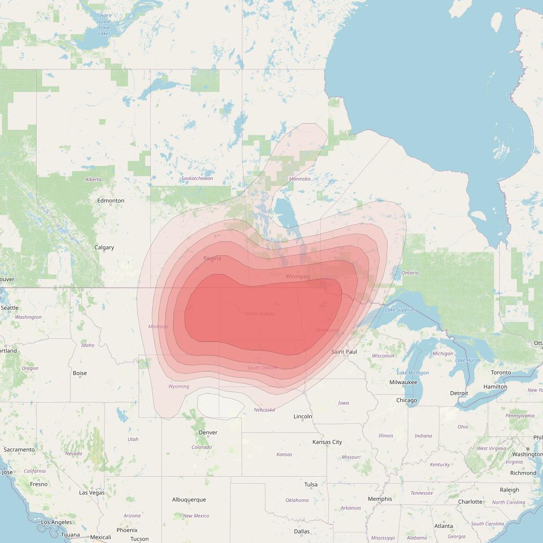 Echostar 14 at 119° W downlink Ku-band Spot A06 (Bismark) beam coverage map