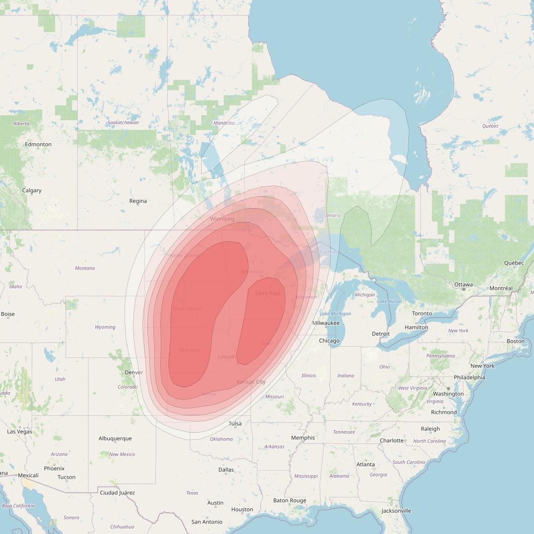 Echostar 14 at 119° W downlink Ku-band Spot A07 (SiouxFalls) beam coverage map