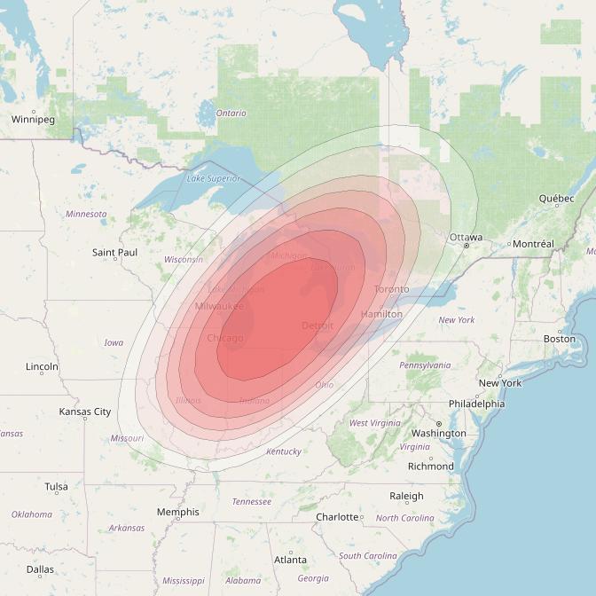 Echostar 14 at 119° W downlink Ku-band Spot A11 (Lansing) beam coverage map