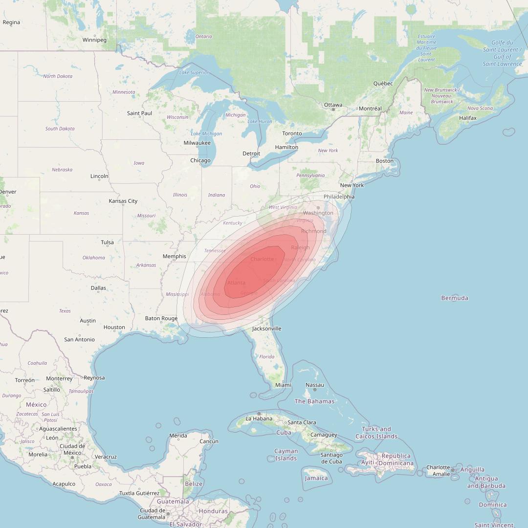 Echostar 14 at 119° W downlink Ku-band Spot A17 (Greenville) beam coverage map