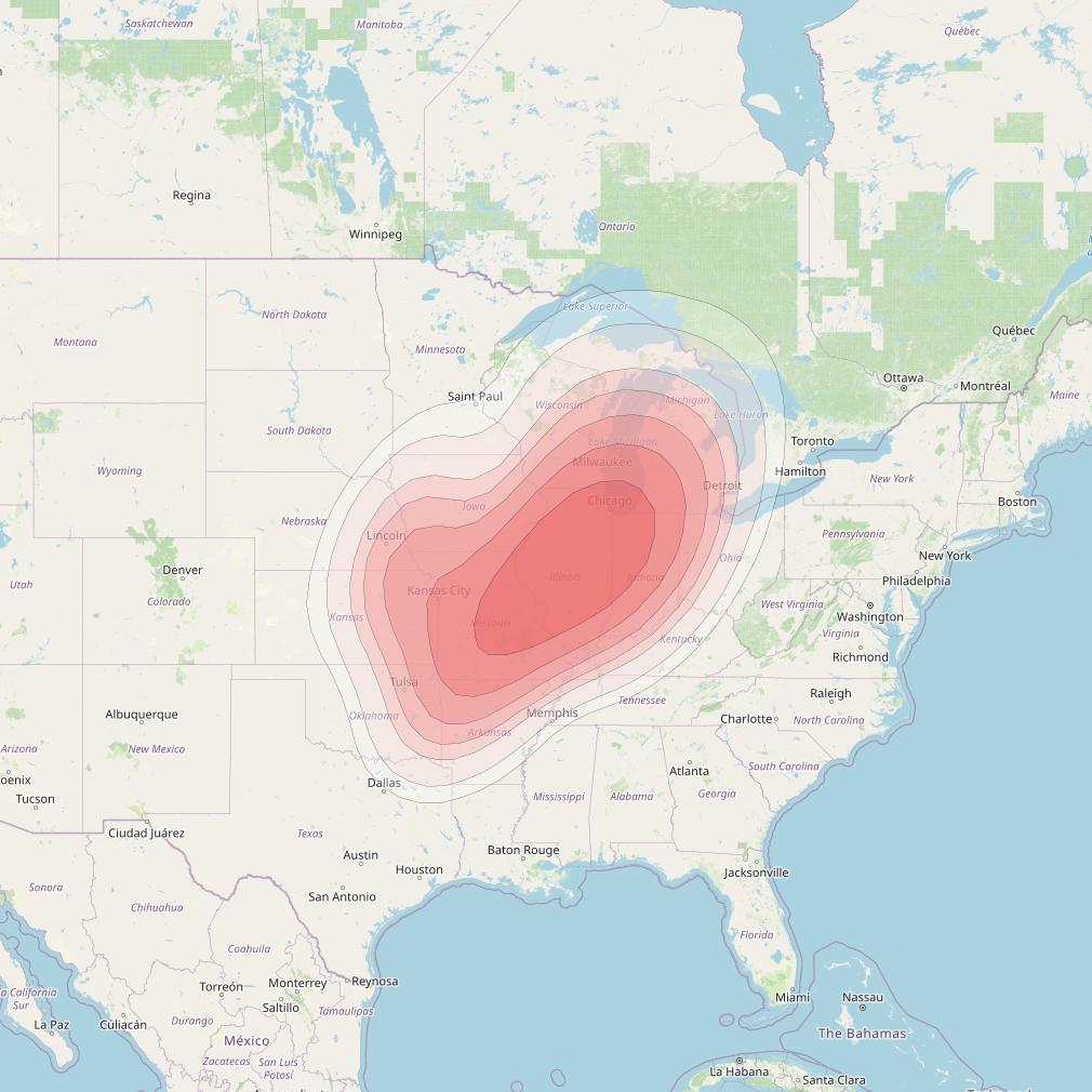 Echostar 14 at 119° W downlink Ku-band Spot B13 (Springfield) beam coverage map