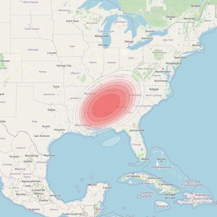 Echostar 14 at 119° W downlink Ku-band Spot B15 (Birmingham) beam coverage map