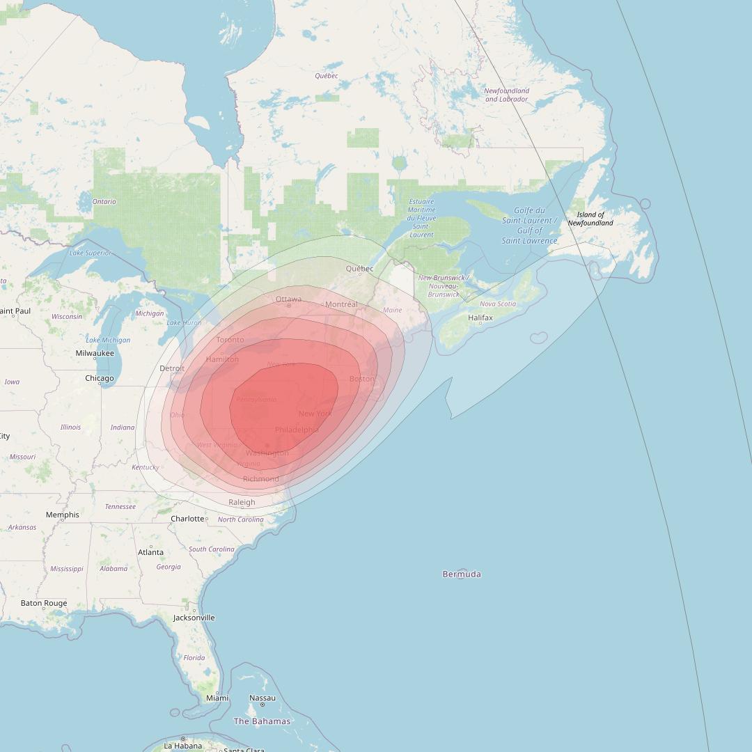 Echostar 14 at 119° W downlink Ku-band Spot B16 (Philadelphia) beam coverage map