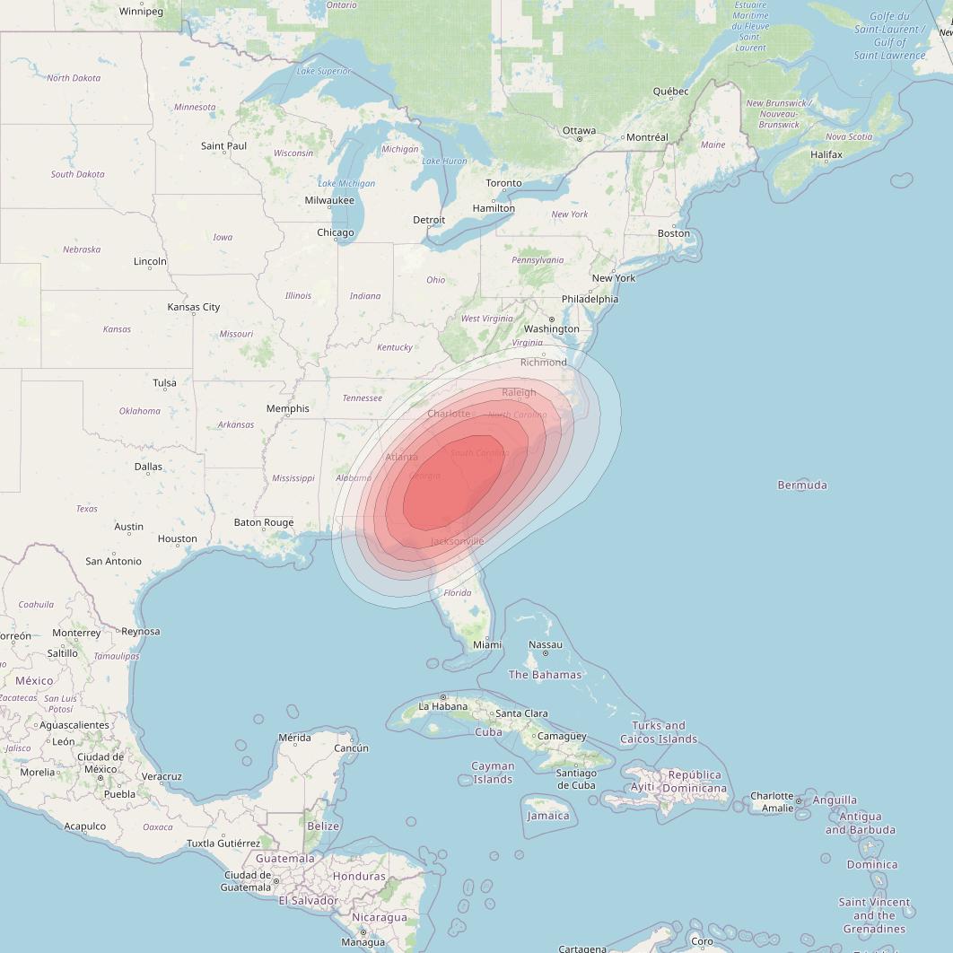 Echostar 14 at 119° W downlink Ku-band Spot B18 (Savannah) beam coverage map