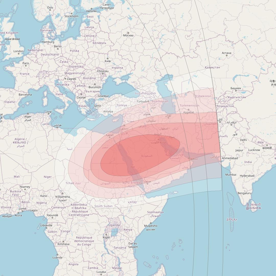 Express AM44 at 11° W downlink Ku-band Middle East Beam coverage map