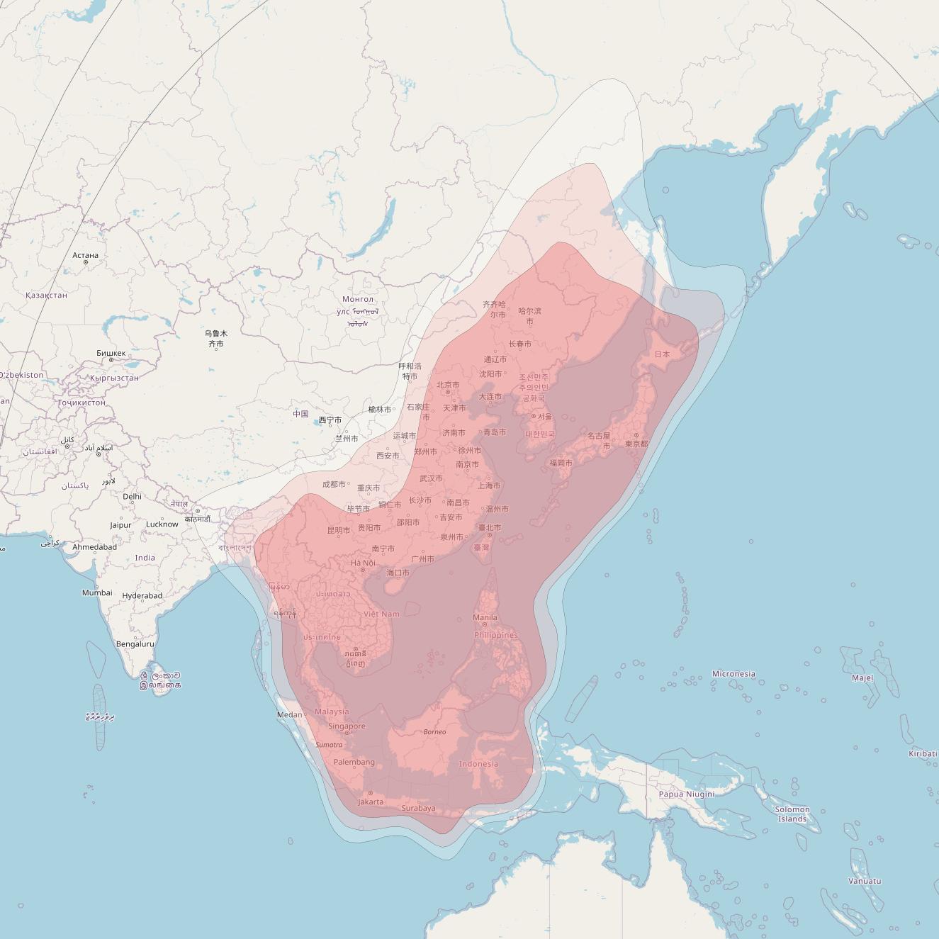 JCSat 3A at 128° E downlink Ku-band Asia beam coverage map