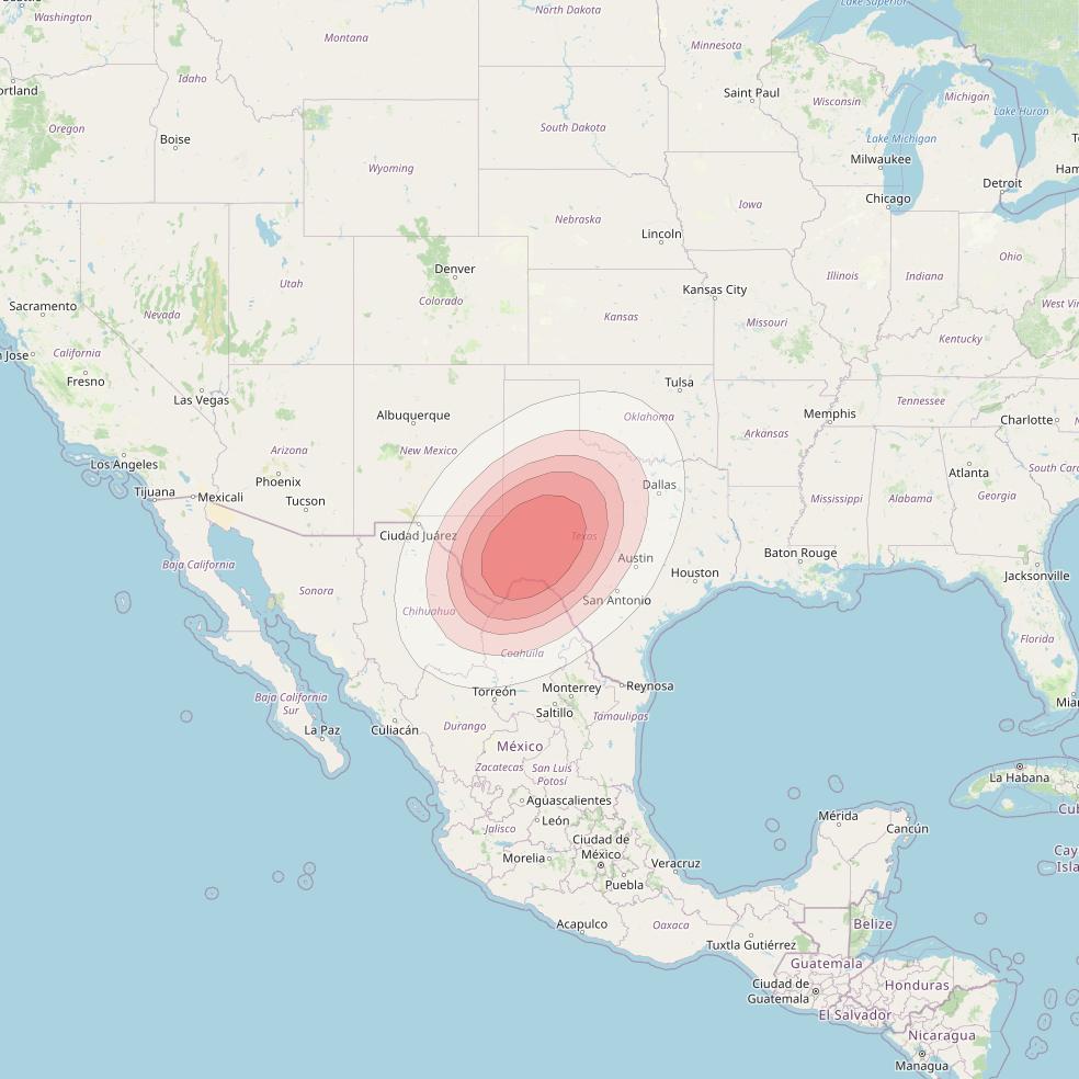 Ciel 2 at 129° W downlink Ku-band  CentralTexasSB47 Spot Beam coverage map