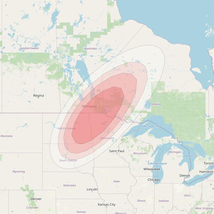 Ciel 2 at 129° W downlink Ku-band  EasternNDakotaSB8 Spot Beam coverage map