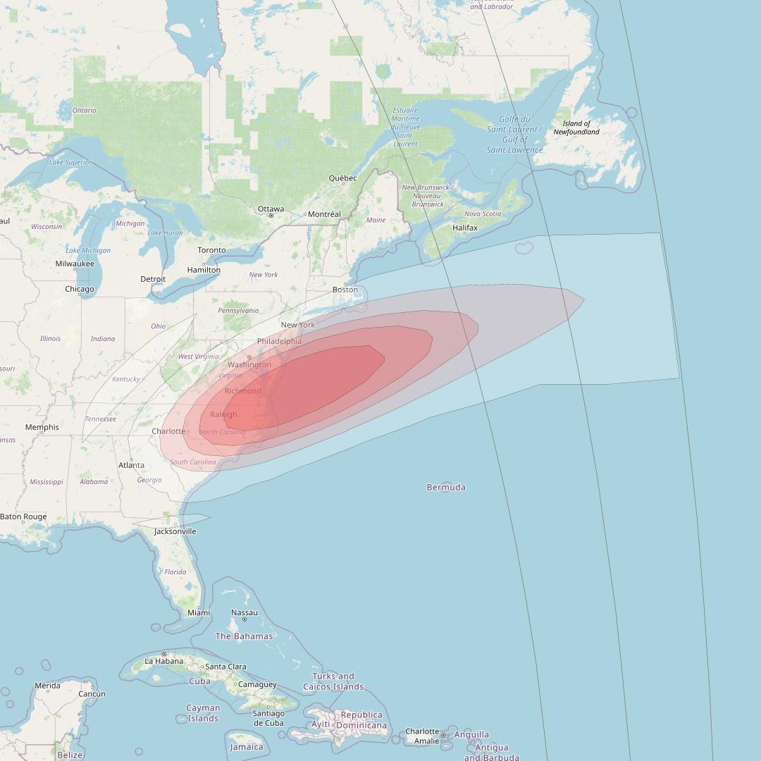 Ciel 2 at 129° W downlink Ku-band  EasternVirginiaSB40 Spot Beam coverage map