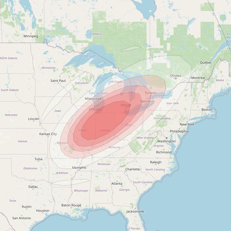 Ciel 2 at 129° W downlink Ku-band  IndianaSB24 Spot Beam coverage map