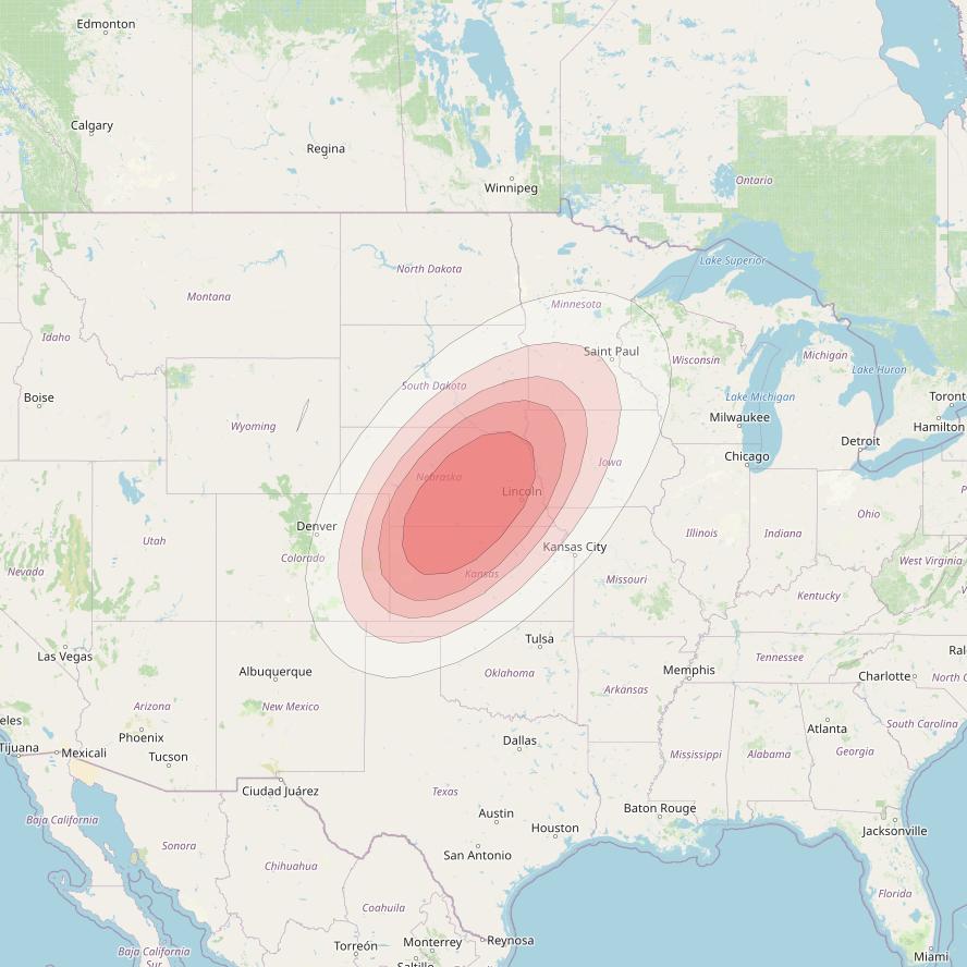 Ciel 2 at 129° W downlink Ku-band  SCentralNebraskaSB20 Spot Beam coverage map