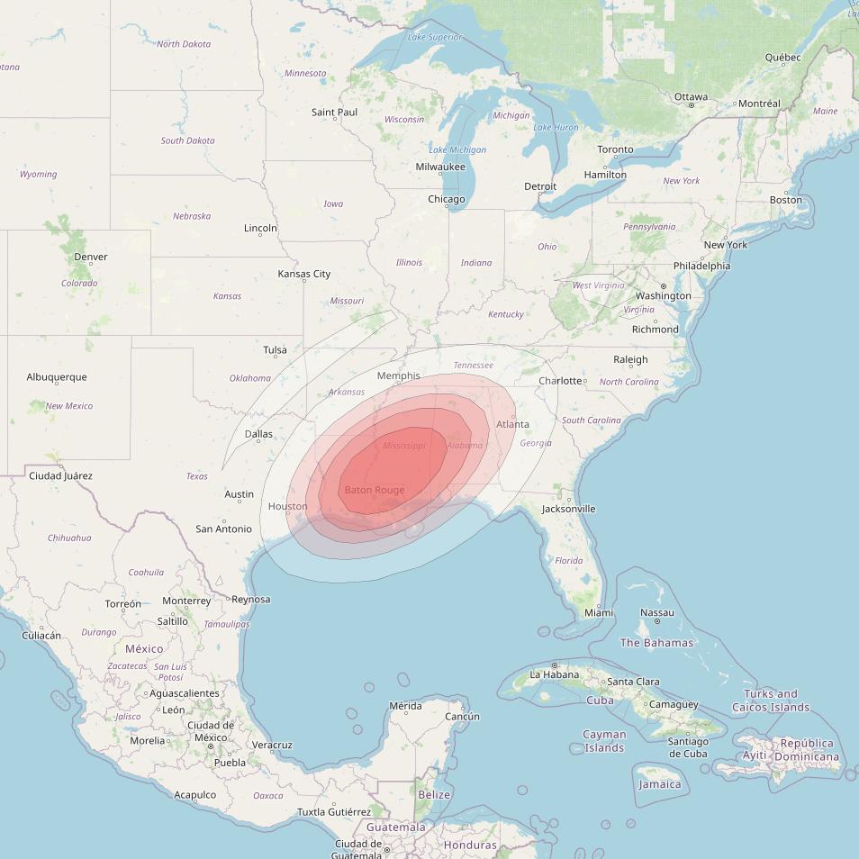 Ciel 2 at 129° W downlink Ku-band  SouthernMississipiSB42 Spot Beam coverage map